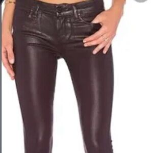 Paige verdugo ultra skinny burgundy wax coated size 27 mid rise dressy pants